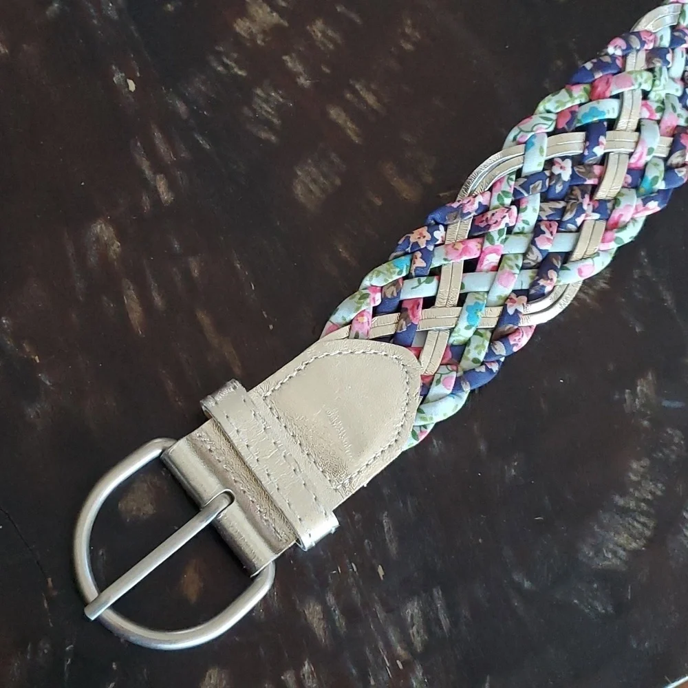 VINTAGE CHUNKY MULTICOLR BRAIDED BELT GIRLIE PINK PURPLE SILVER GREEN BLUE